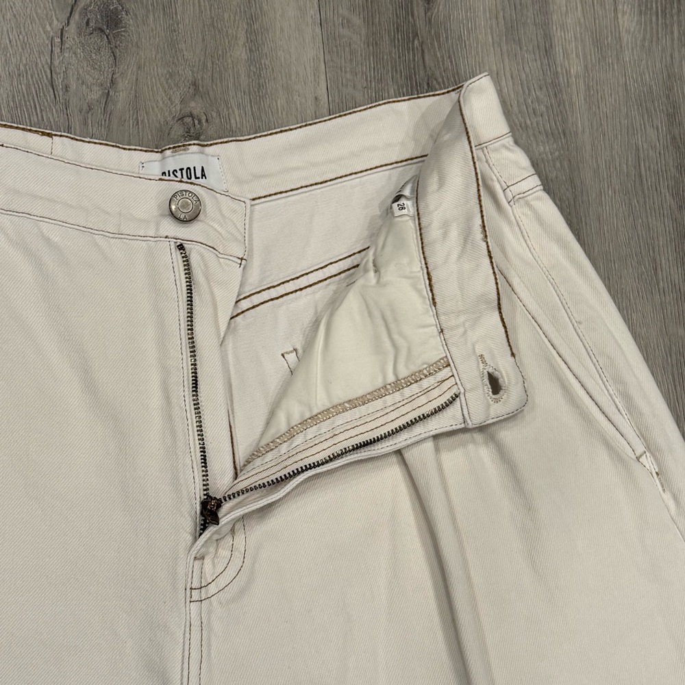 Pistola Women's NOVA White Denim Pleated High Rise Relaxed Fit Bermuda Shorts - Picture 4 of 8